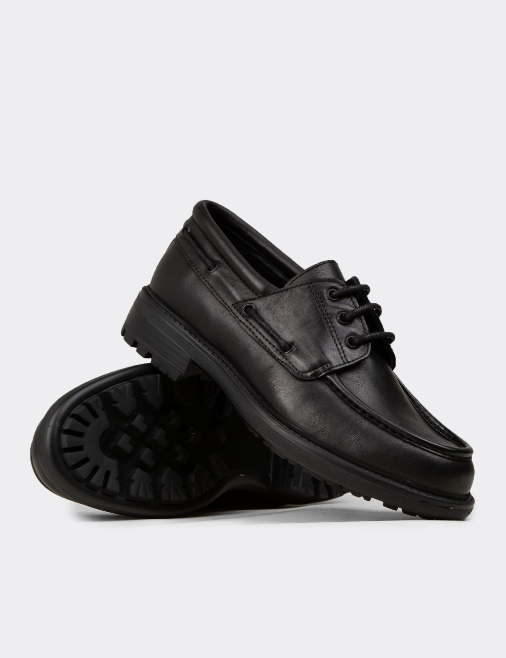 Erkek Hakiki Deri Siyah Marin Ayakkabı - 02016MSYHC01