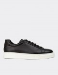 Erkek Hakiki Deri Siyah Sneaker Ayakkabı