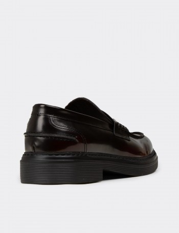 Erkek Bordo Hakiki Deri Loafer Ayakkabı - 02021MBRDC01