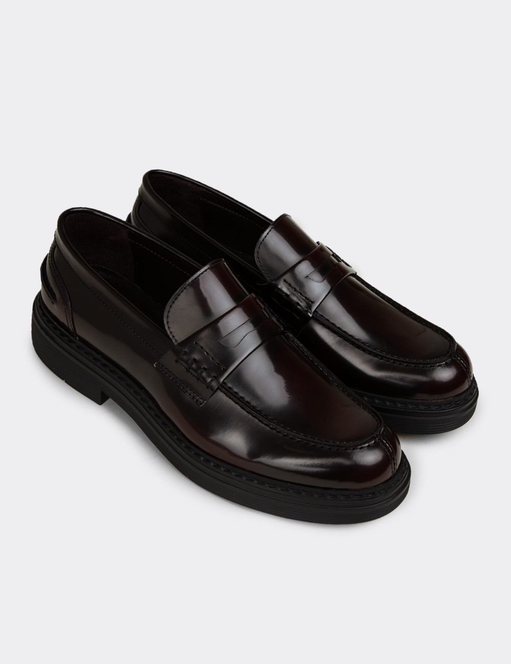 Erkek Bordo Hakiki Deri Loafer Ayakkabı - 02021MBRDC01