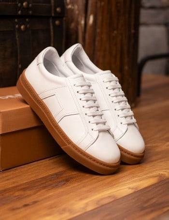 Erkek Hakiki Deri Beyaz Sneaker Ayakkabı