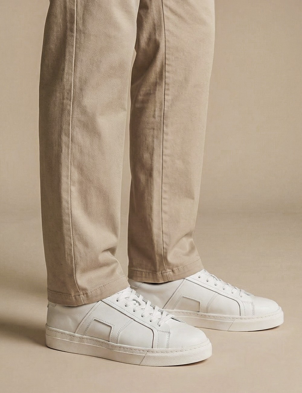 Erkek Beyaz Hakiki Deri Sneaker Ayakkabı - 02002MBYZC01