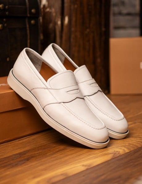 Hakiki Deri Beyaz Erkek Loafer Ayakkabı