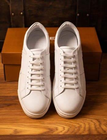 Erkek Beyaz Hakiki Deri Sneaker Ayakkabı - 02002MBYZC01