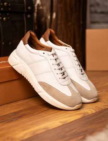 Hakiki Deri Beyaz Erkek Sneaker Ayakkabı