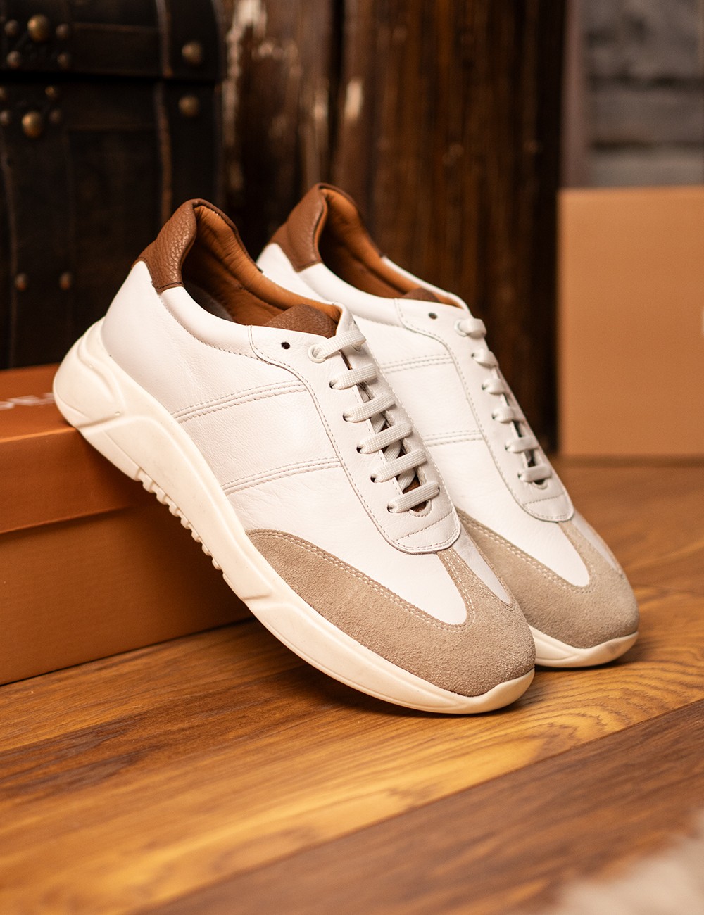 Hakiki Deri Beyaz Erkek Sneaker Ayakkabı - 01961MBYZP01