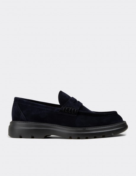 Erkek Hakiki Süet Lacivert Loafer Ayakkabı