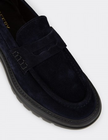 Erkek Hakiki Süet Lacivert Loafer Ayakkabı - 02006MLCVE01