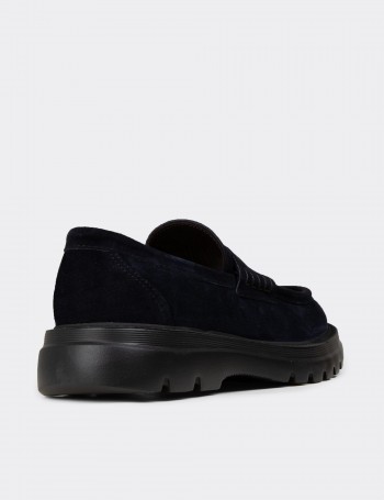 Erkek Hakiki Süet Lacivert Loafer Ayakkabı - 02006MLCVE01