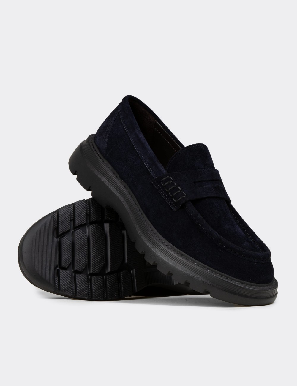Erkek Hakiki Süet Lacivert Loafer Ayakkabı - 02006MLCVE01