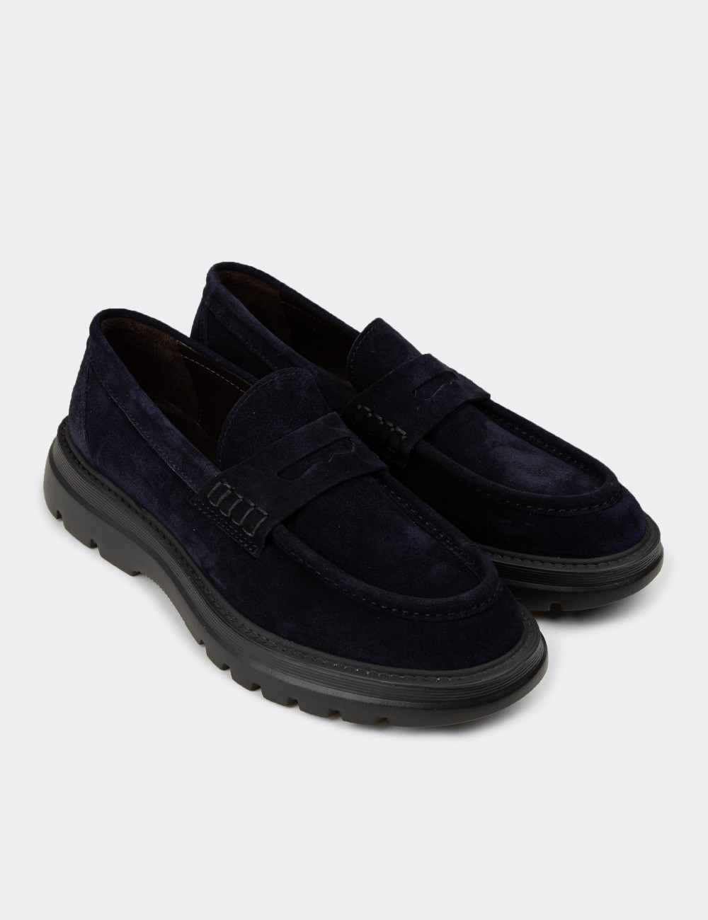 Erkek Hakiki Süet Lacivert Loafer Ayakkabı - 02006MLCVE01
