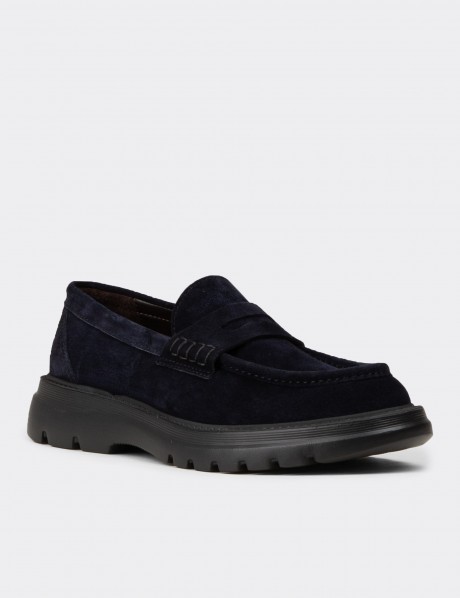 Erkek Hakiki Süet Lacivert Loafer Ayakkabı