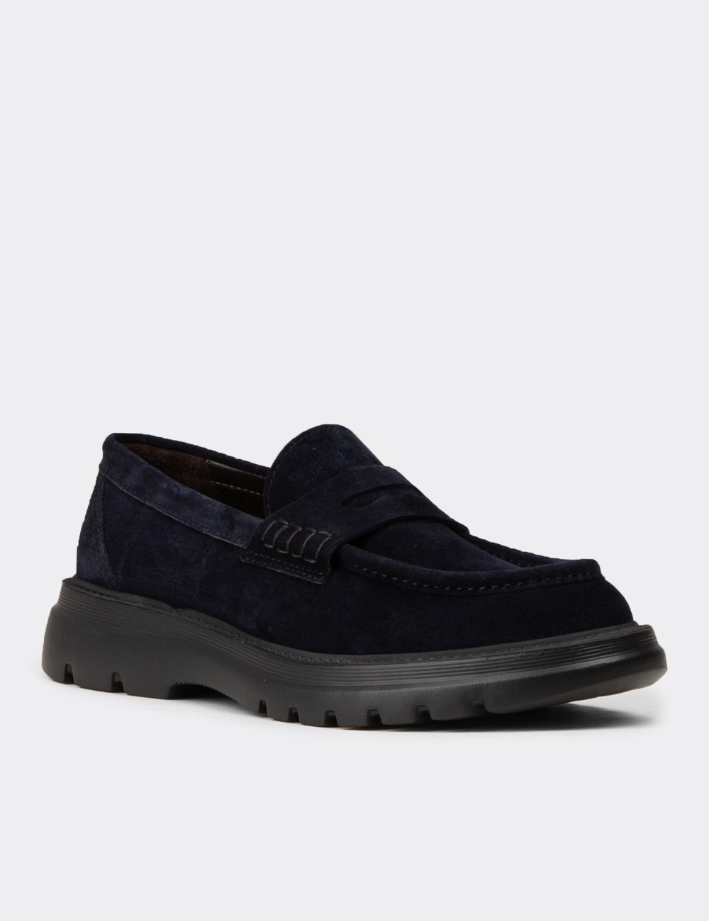 Erkek Hakiki Süet Lacivert Loafer Ayakkabı - 02006MLCVE01