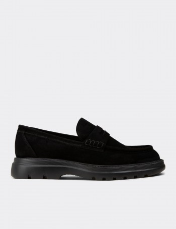 Erkek Hakiki Süet Siyah Loafer Ayakkabı