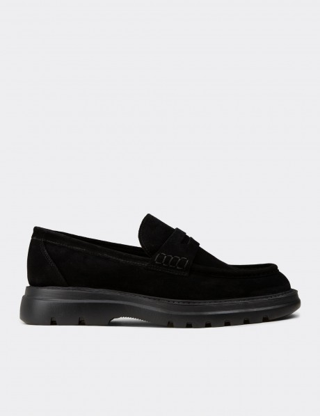 Erkek Hakiki Süet Siyah Loafer Ayakkabı