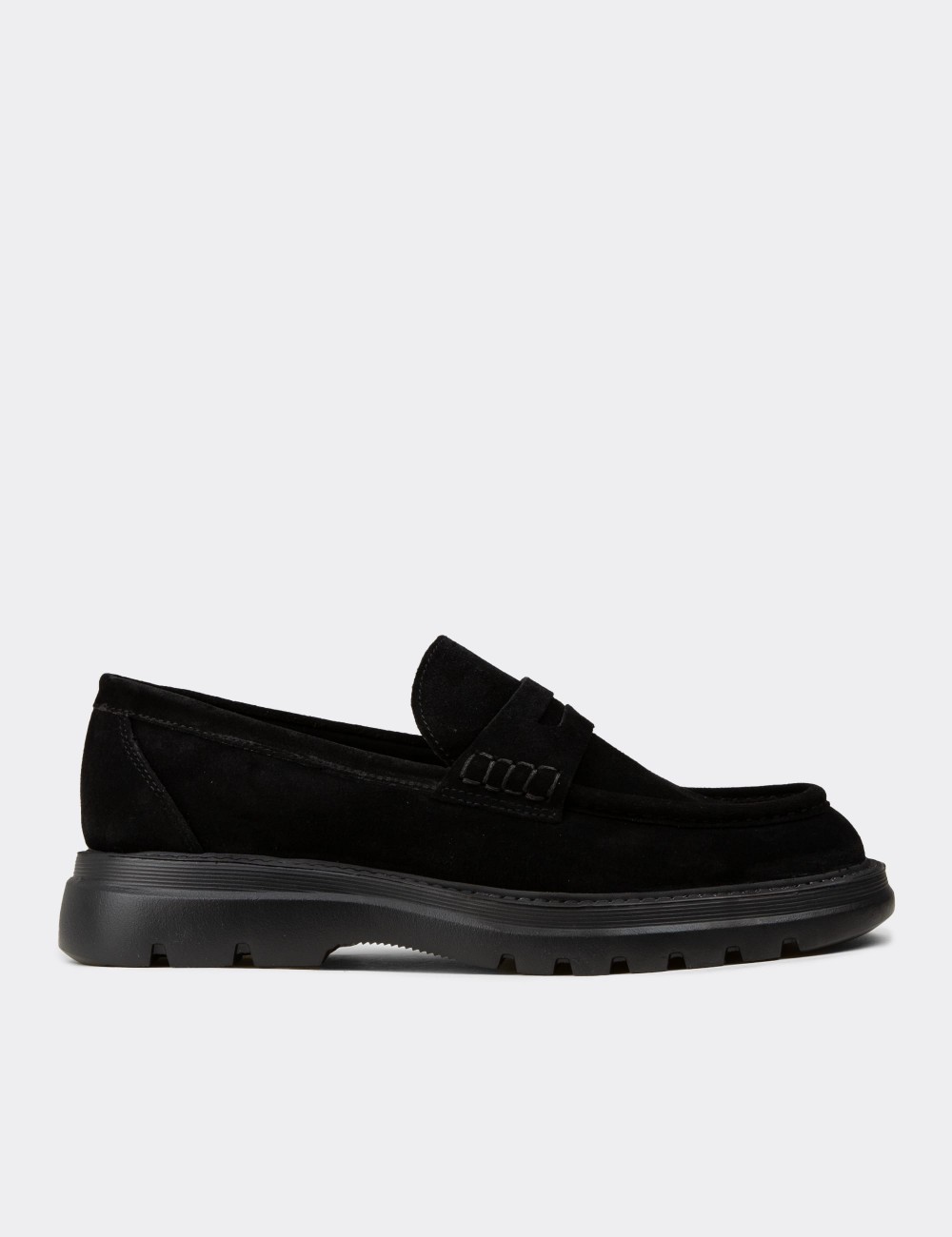 Erkek Hakiki Süet Siyah Loafer Ayakkabı - 02006MSYHE04
