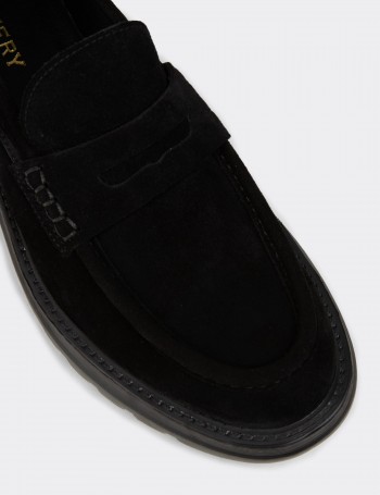 Erkek Hakiki Süet Siyah Loafer Ayakkabı - 02006MSYHE04