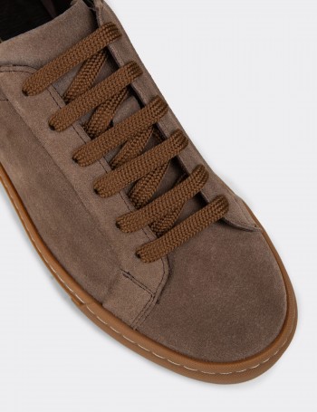 Erkek Hakiki Süet Vizon Renk Sneaker - 02018MVZNC01