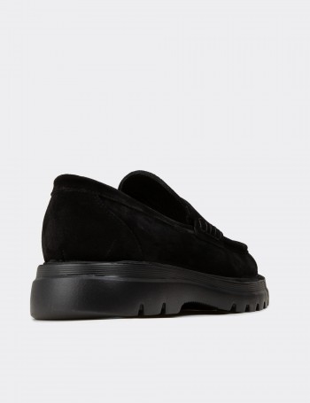 Erkek Hakiki Süet Siyah Loafer Ayakkabı - 02006MSYHE04