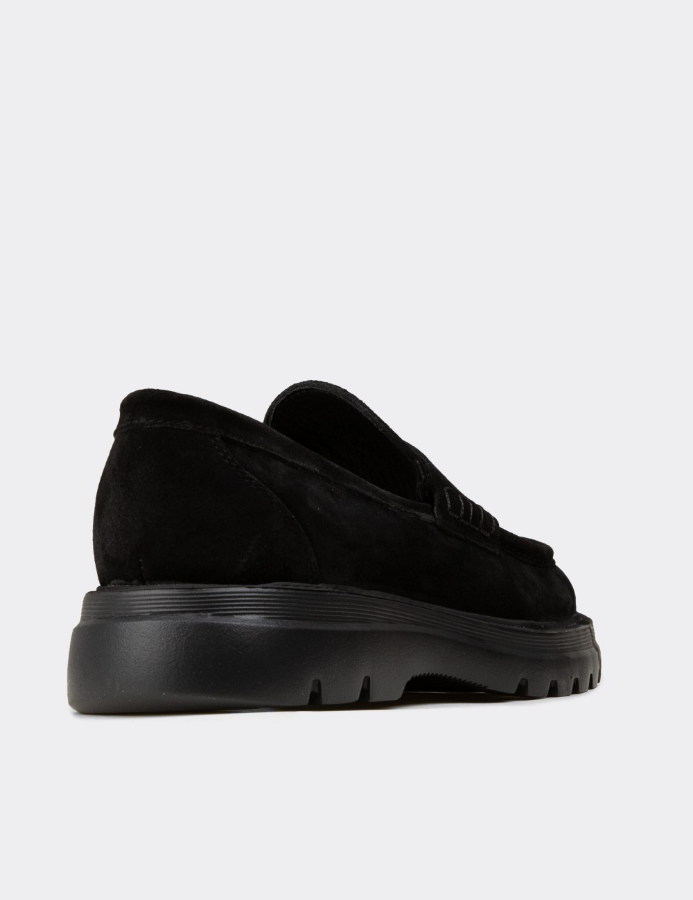 Erkek Hakiki Süet Siyah Loafer Ayakkabı - 02006MSYHE04