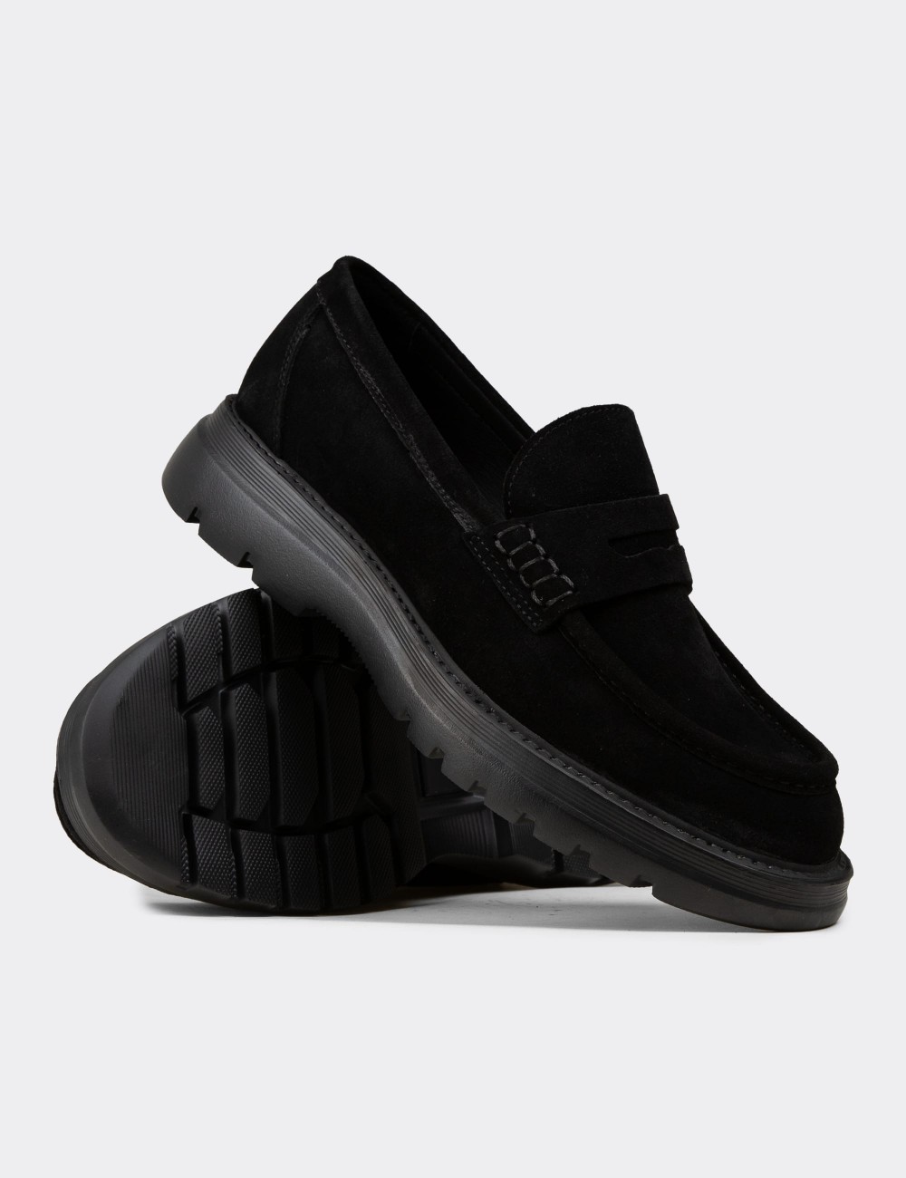 Erkek Hakiki Süet Siyah Loafer Ayakkabı - 02006MSYHE04