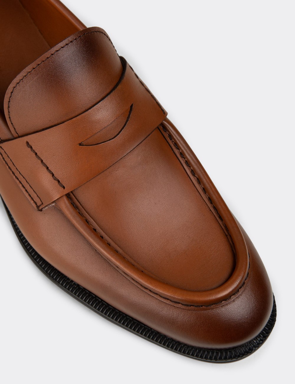 Erkek Taba Renk Hakiki Deri Klasik Loafer Ayakkabı - 02025MTBAC01