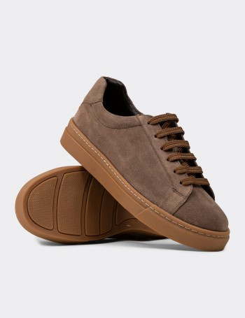 Erkek Hakiki Süet Vizon Renk Sneaker - 02018MVZNC01