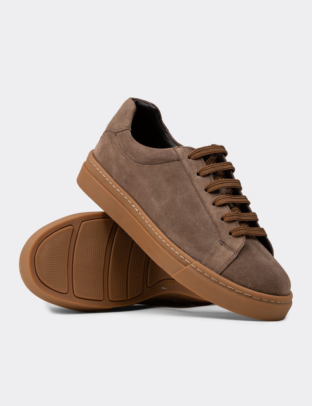Erkek Hakiki Süet Vizon Renk Sneaker - 02018MVZNC01