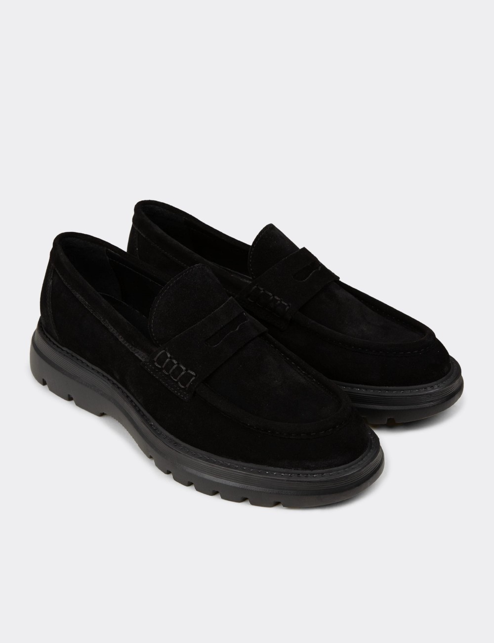 Erkek Hakiki Süet Siyah Loafer Ayakkabı - 02006MSYHE04