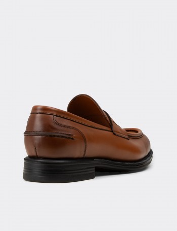 Erkek Taba Renk Hakiki Deri Klasik Loafer Ayakkabı - 02025MTBAC01