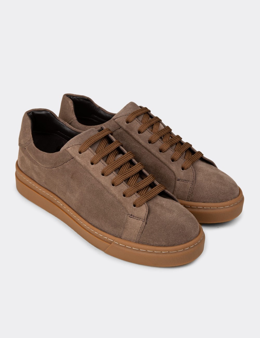 Erkek Hakiki Süet Vizon Renk Sneaker - 02018MVZNC01