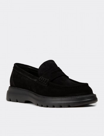 Erkek Hakiki Süet Siyah Loafer Ayakkabı