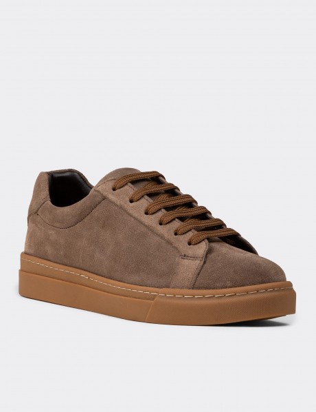 Erkek Hakiki Süet Vizon Renk Sneaker