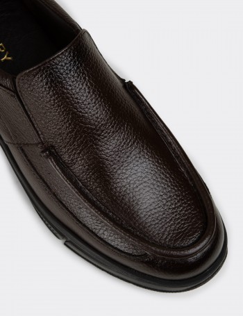 Erkek Hakiki Deri Kahverengi Loafer Ayakkabı - 01999MKHVC01