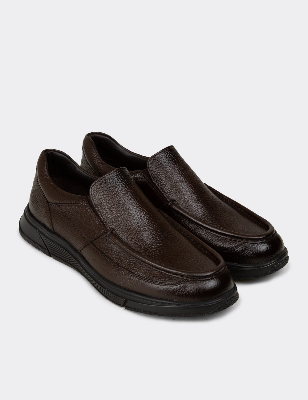 Erkek Hakiki Deri Kahverengi Loafer Ayakkabı - 01999MKHVC01