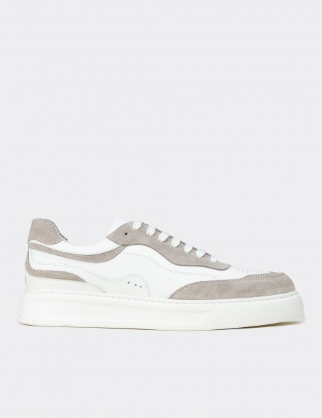 Erkek Hakiki Deri Beyaz Sneaker Ayakkabı
