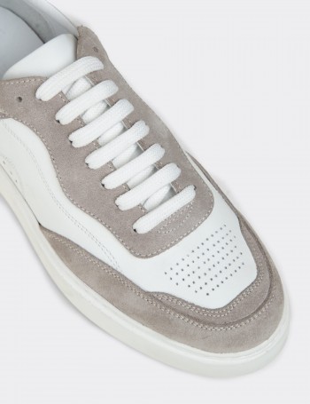 Erkek Hakiki Deri Beyaz Sneaker Ayakkabı - 02013MBYZE01
