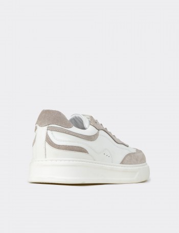 Erkek Hakiki Deri Beyaz Sneaker Ayakkabı - 02013MBYZE01