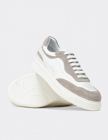 Erkek Hakiki Deri Beyaz Sneaker Ayakkabı - 02013MBYZE01
