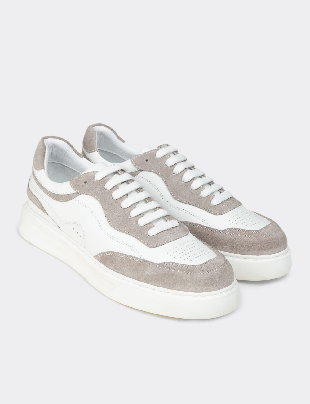 Erkek Hakiki Deri Beyaz Sneaker Ayakkabı - 02013MBYZE01