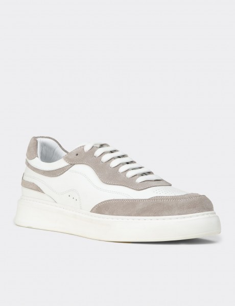 Erkek Hakiki Deri Beyaz Sneaker Ayakkabı