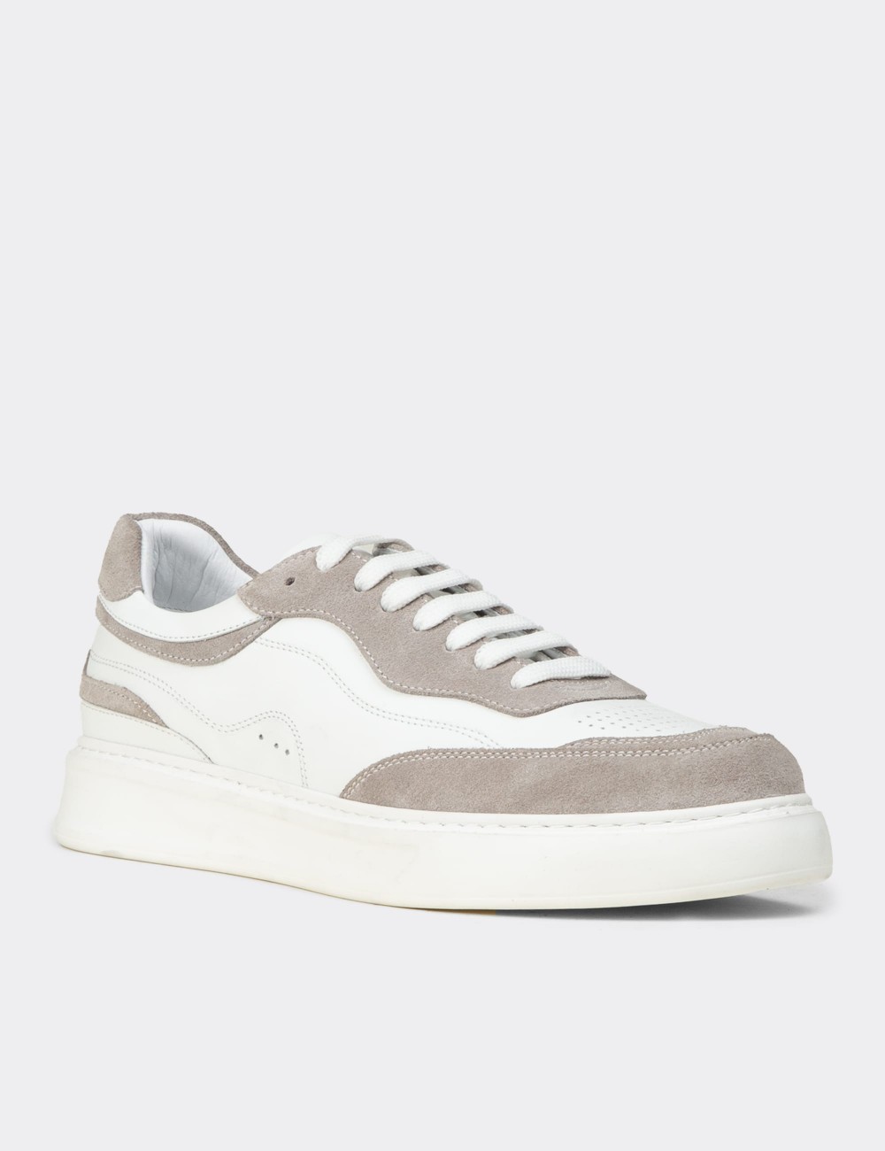 Erkek Hakiki Deri Beyaz Sneaker Ayakkabı - 02013MBYZE01