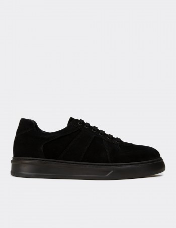 Erkek Hakiki Süet Siyah Sneaker Ayakkabı - 02017MSYHP01