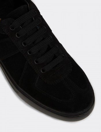 Erkek Hakiki Süet Siyah Sneaker Ayakkabı - 02017MSYHP01