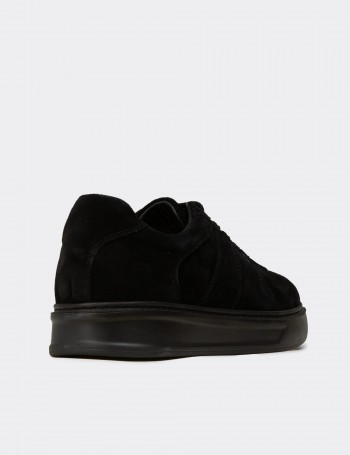 Erkek Hakiki Süet Siyah Sneaker Ayakkabı - 02017MSYHP01