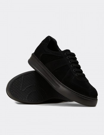 Erkek Hakiki Süet Siyah Sneaker Ayakkabı - 02017MSYHP01