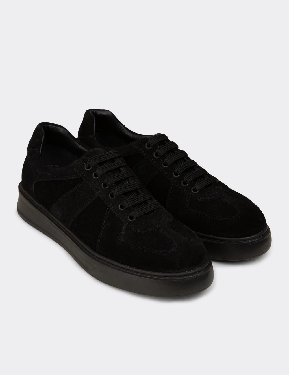 Erkek Hakiki Süet Siyah Sneaker Ayakkabı - 02017MSYHP01