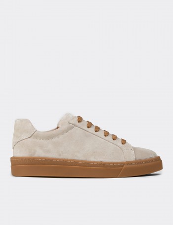 Erkek Hakiki Süet Gri Sneaker Ayakkabı - 02018MGRIC01