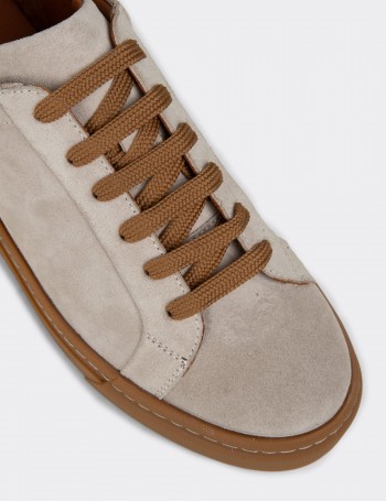 Erkek Hakiki Süet Gri Sneaker Ayakkabı - 02018MGRIC01