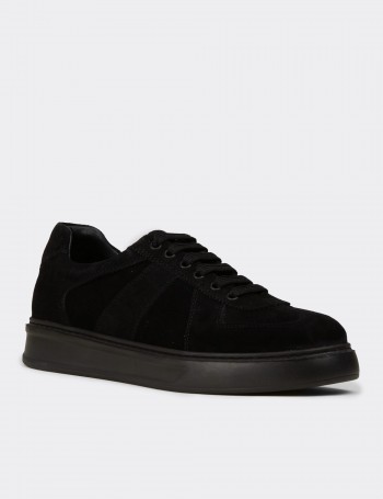Erkek Hakiki Süet Siyah Sneaker Ayakkabı - 02017MSYHP01